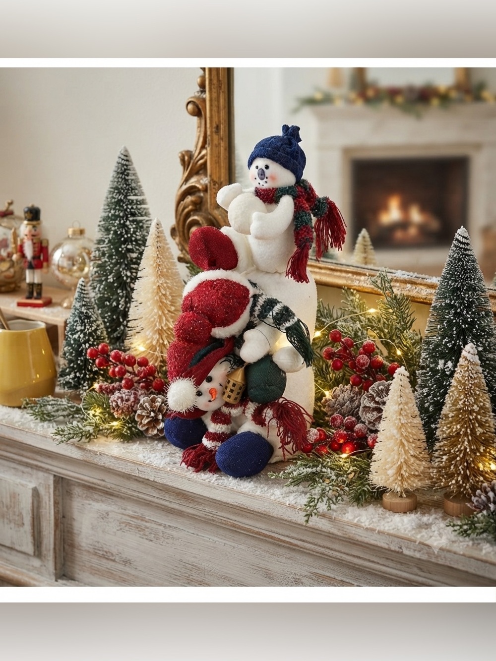 Festive Snowman Holiday Decor tower of 3 snowman
